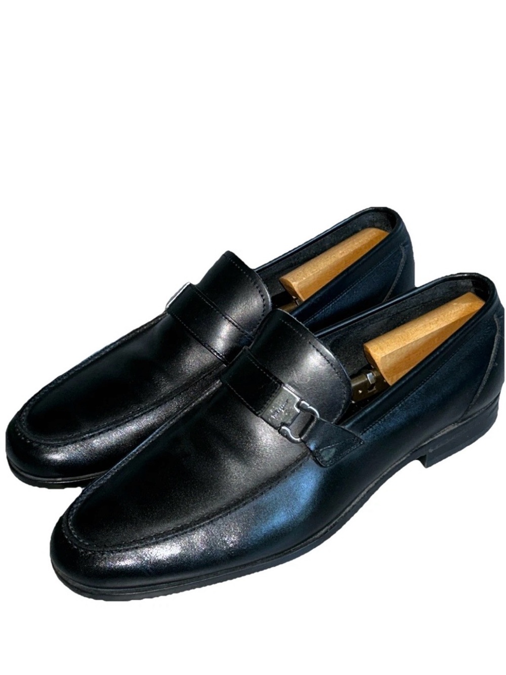 Salvatore Ferragamo Black Leather Loafer Shoes Buckle Slip On Men Sz 8.5EEE